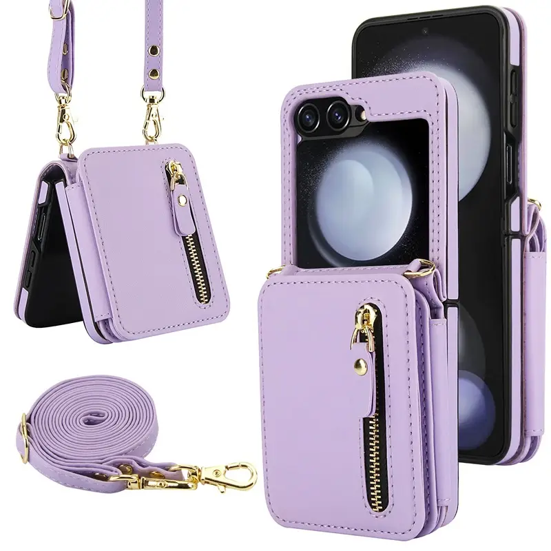 Pink Leather Crossbody Phone Case with Zipper & Strap - Image 4