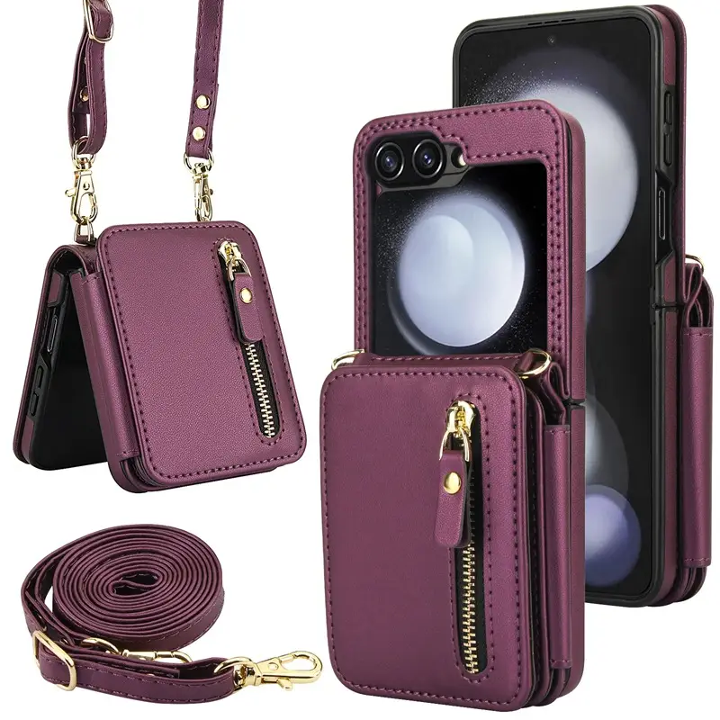 Pink Leather Crossbody Phone Case with Zipper & Strap - Image 7