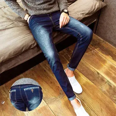 Men's Black Fleece Slim Fit Jeans Winter Casual - Image 5