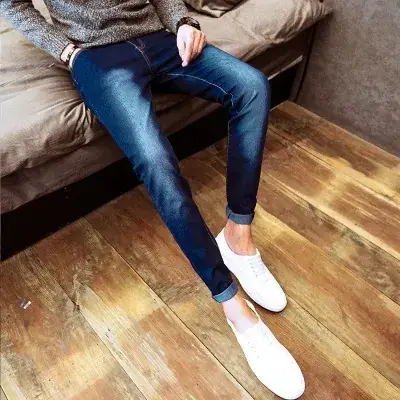 Men's Black Fleece Slim Fit Jeans Winter Casual - Image 7