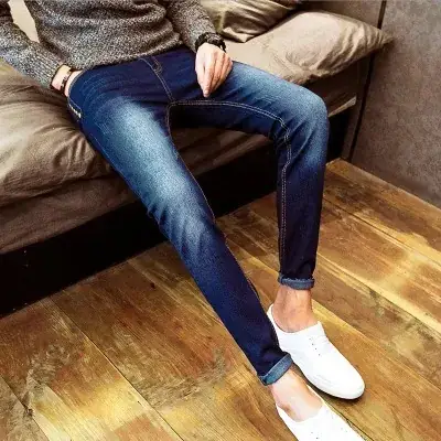 Men's Black Fleece Slim Fit Jeans Winter Casual - Image 9