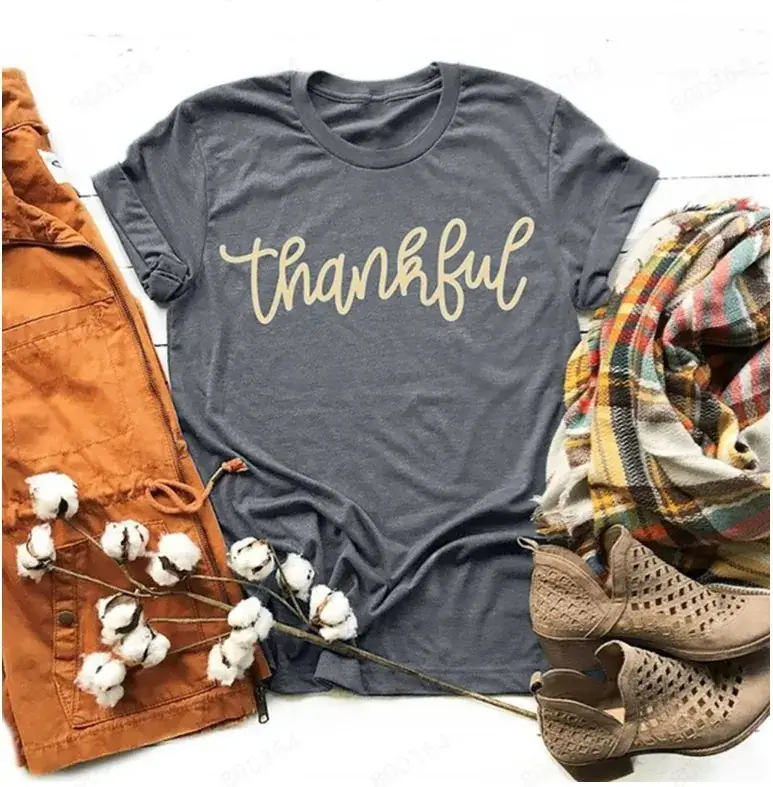 Green "Thankful" T-Shirt for Men Women Streetwear - Image 3
