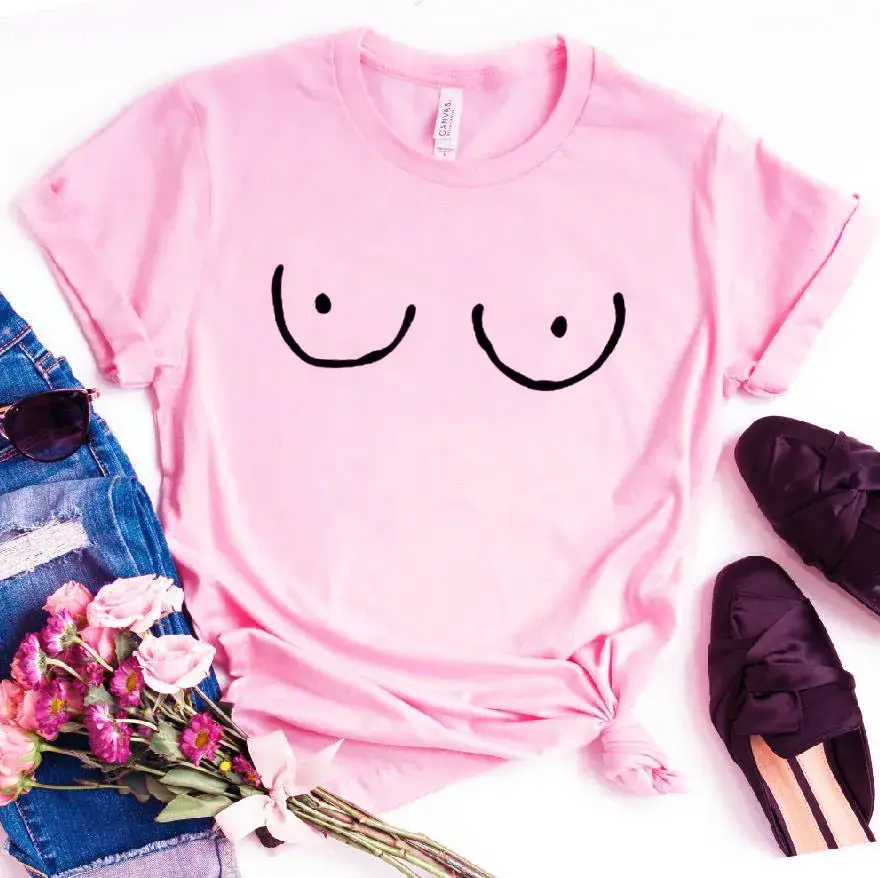 Pink T-Shirt with Cute Smile Design for Women