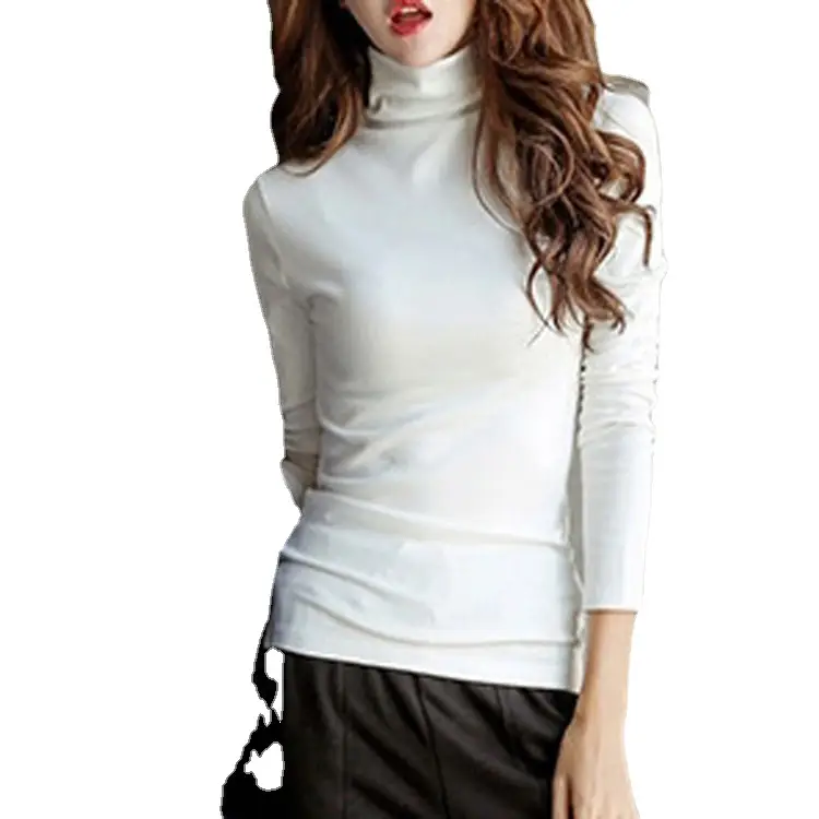 Women's White Fleece Lined High Collar T-Shirt - Image 15