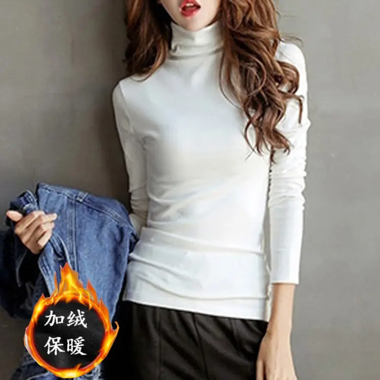 Women's White Fleece Lined High Collar T-Shirt - Image 9