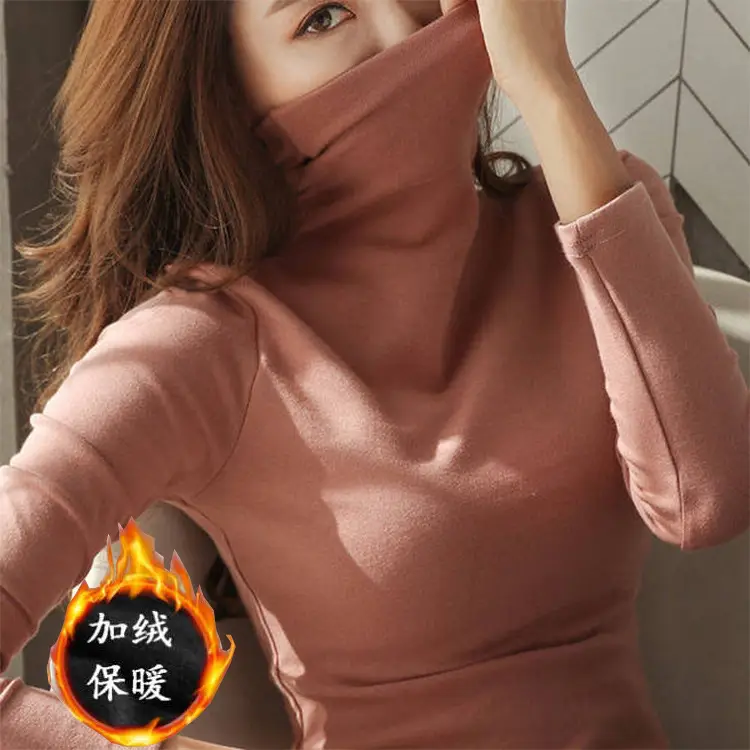 Women's White Fleece Lined High Collar T-Shirt - Image 10