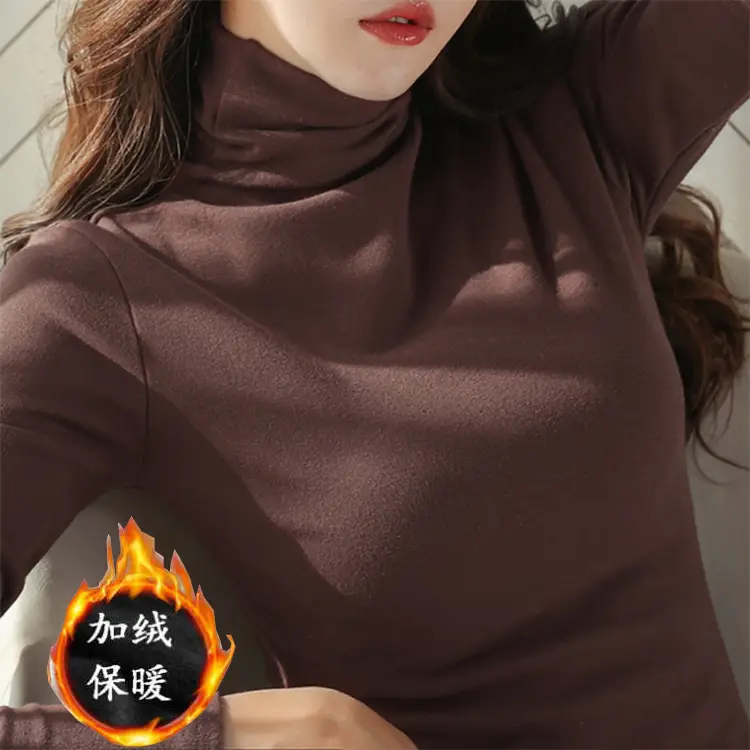 Women's White Fleece Lined High Collar T-Shirt - Image 11