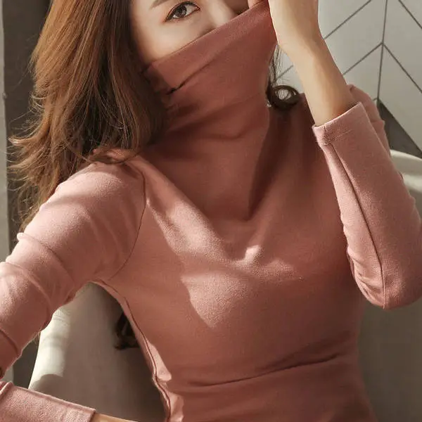 Women's White Fleece Lined High Collar T-Shirt - Image 4