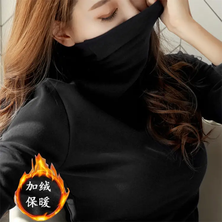 Women's White Fleece Lined High Collar T-Shirt - Image 6