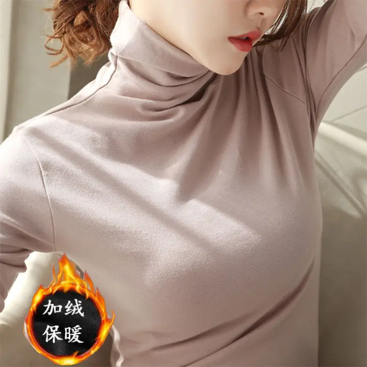 Women's White Fleece Lined High Collar T-Shirt - Image 8