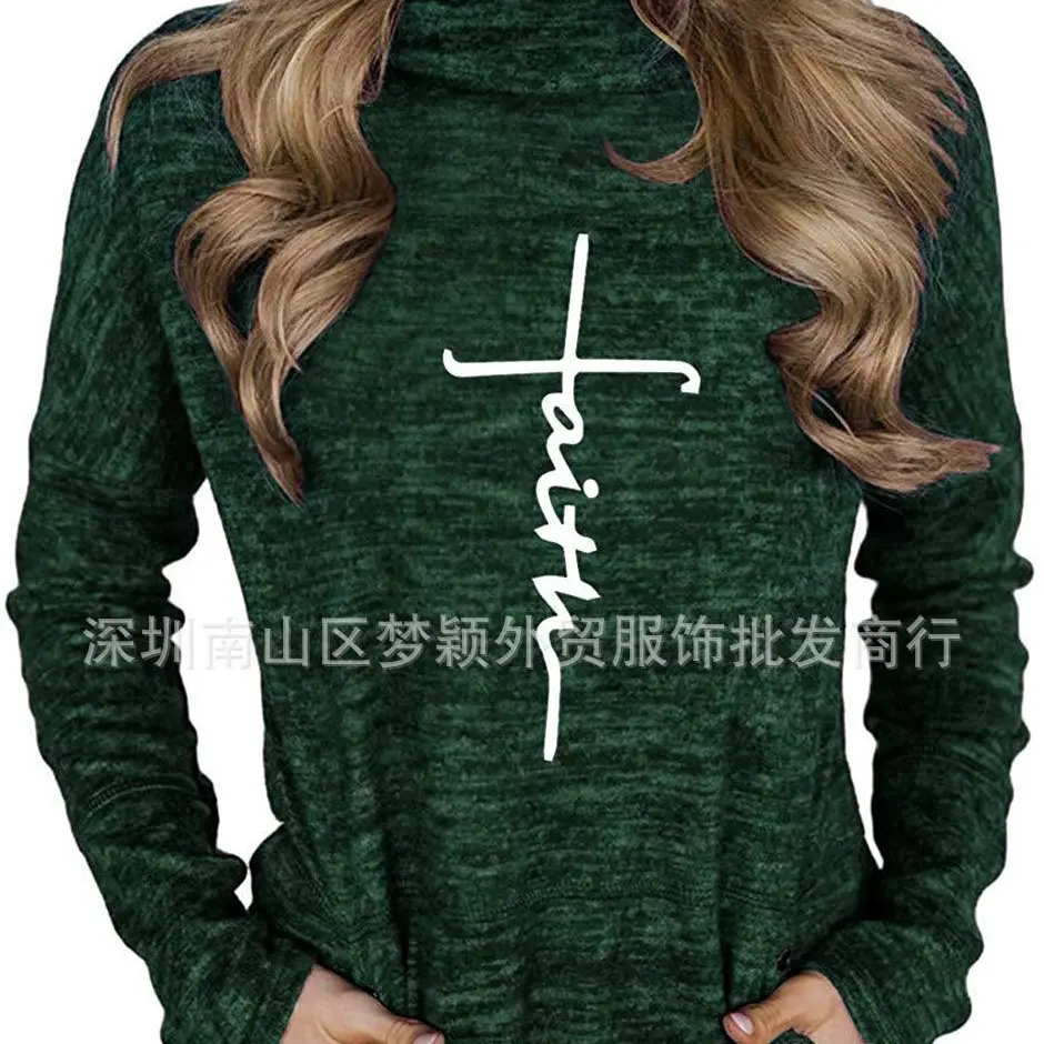 Women Grey Turtleneck Sweatshirt with White Graphic Print - Image 5