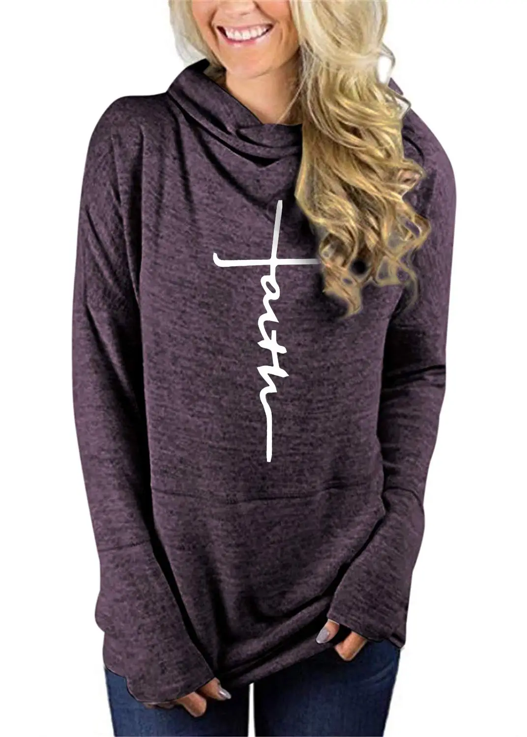Women Grey Turtleneck Sweatshirt with White Graphic Print - Image 7