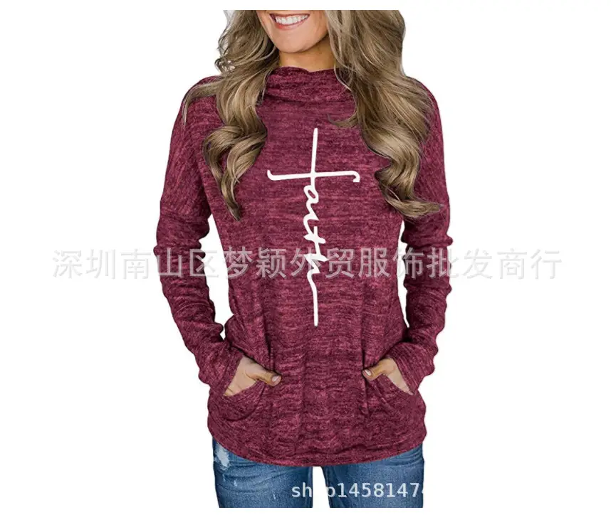 Women Grey Turtleneck Sweatshirt with White Graphic Print - Image 4