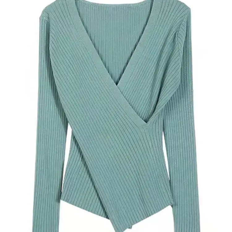 White Long-Sleeved V-Neck Sweater for Women - Image 12