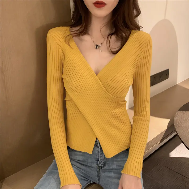 White Long-Sleeved V-Neck Sweater for Women — feature 29