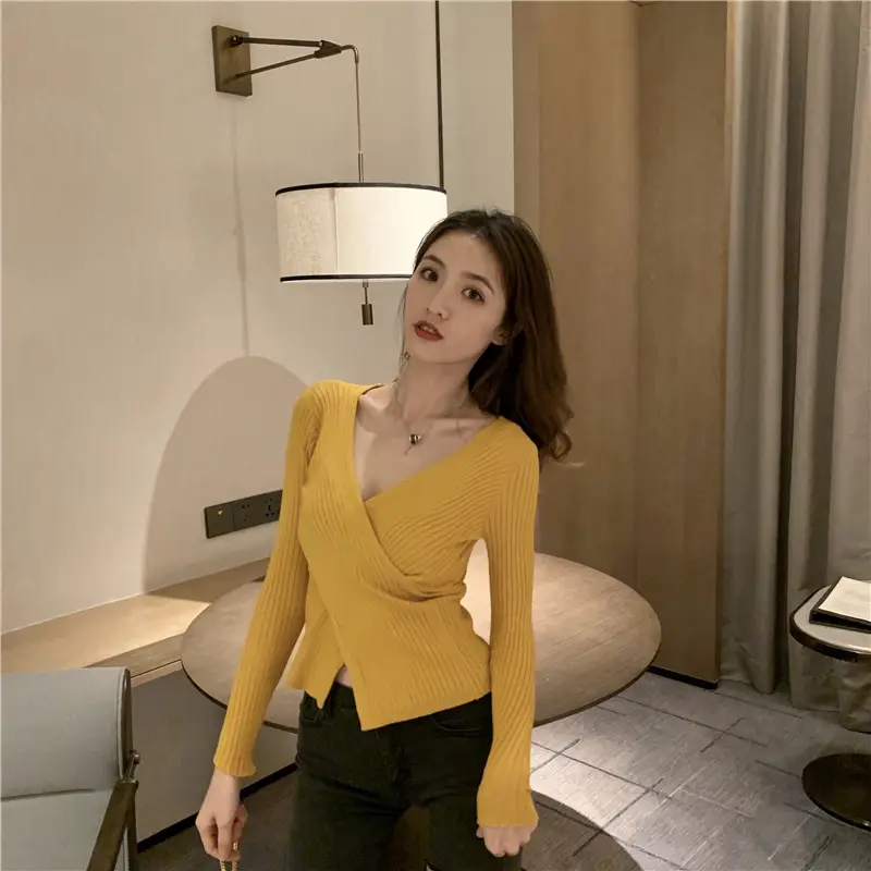 White Long-Sleeved V-Neck Sweater for Women — feature 31