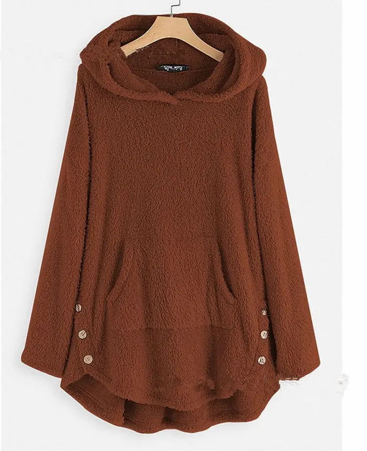 Brown Hooded Pullover Sweater with Button Front - Image 10