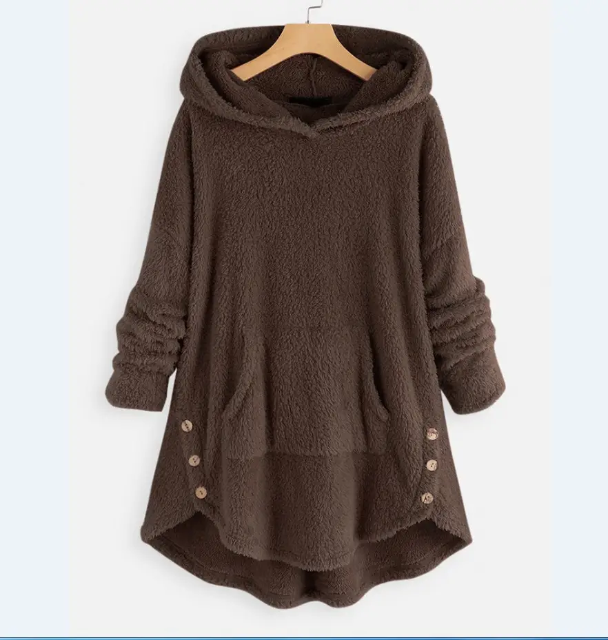 Brown Hooded Pullover Sweater with Button Front - Image 6