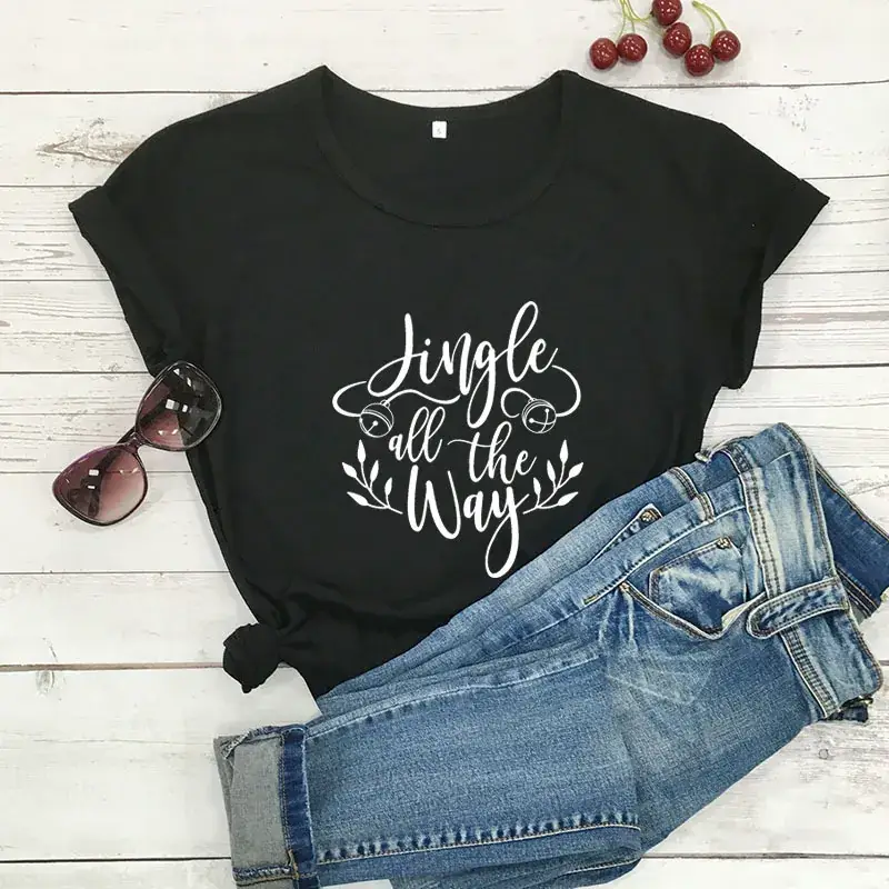 Men Women Jingle All the Way T-Shirt Grey Cotton