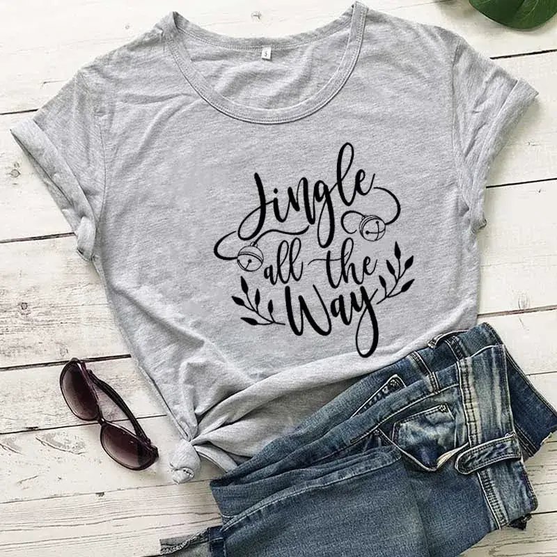 Men Women Jingle All the Way T-Shirt Grey Cotton