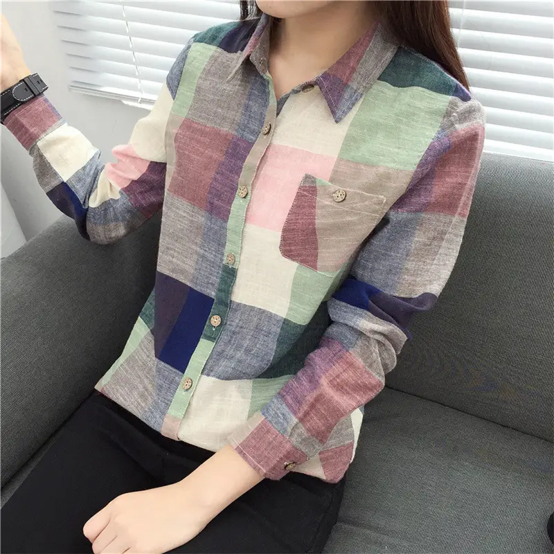 2023 Summer Korean Women Plaid Long Sleeve Shirt - Image 2