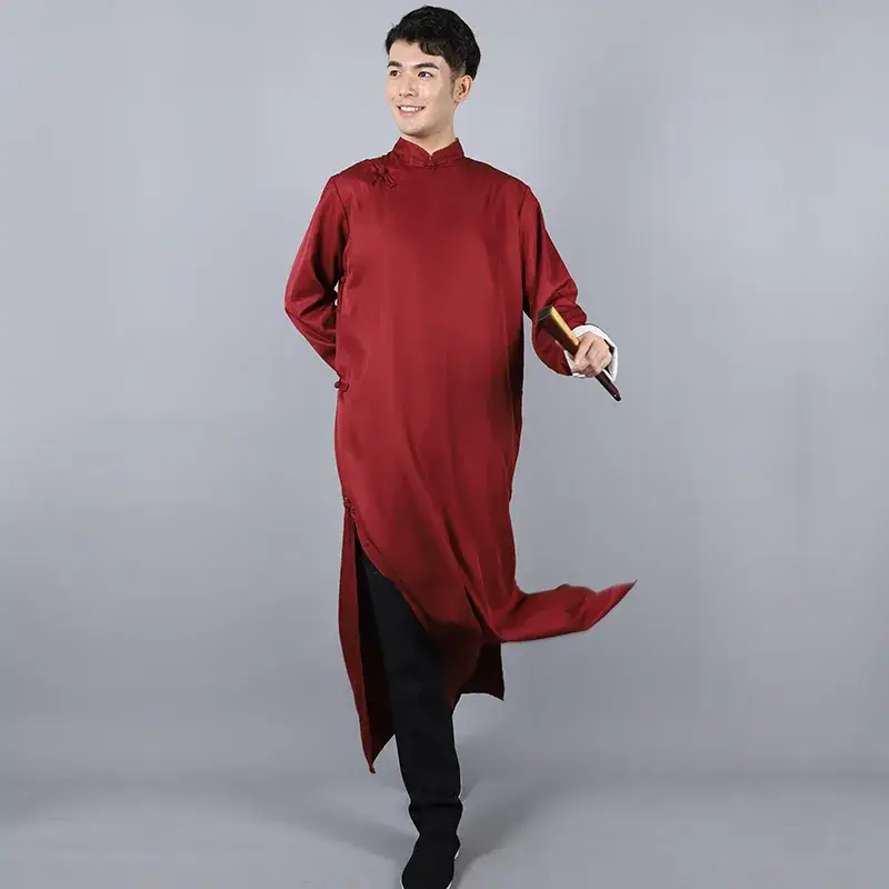 Men's Black Chinese Groomsmen Gown Long Sleeve High Neck - Image 8