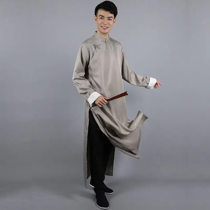 Men's Black Chinese Groomsmen Gown Long Sleeve High Neck - Image 9