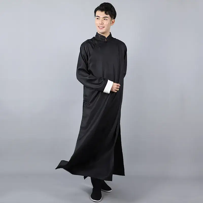 Men's Black Chinese Groomsmen Gown Long Sleeve High Neck - Image 10
