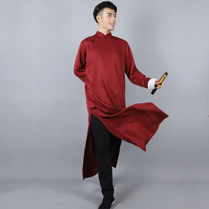 Men's Black Chinese Groomsmen Gown Long Sleeve High Neck - Image 2