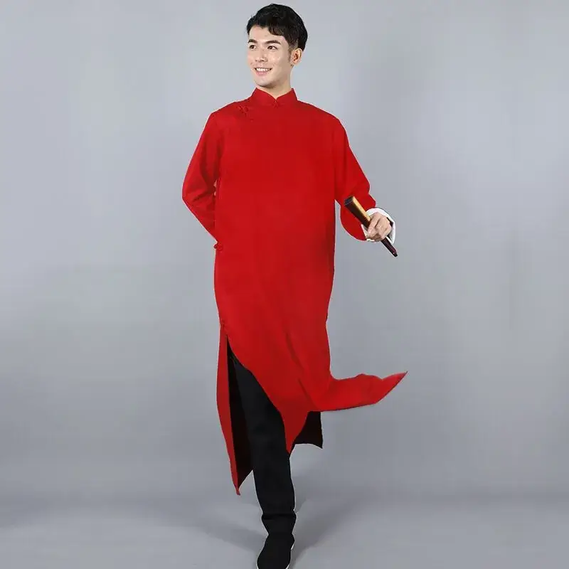 Men's Black Chinese Groomsmen Gown Long Sleeve High Neck - Image 3