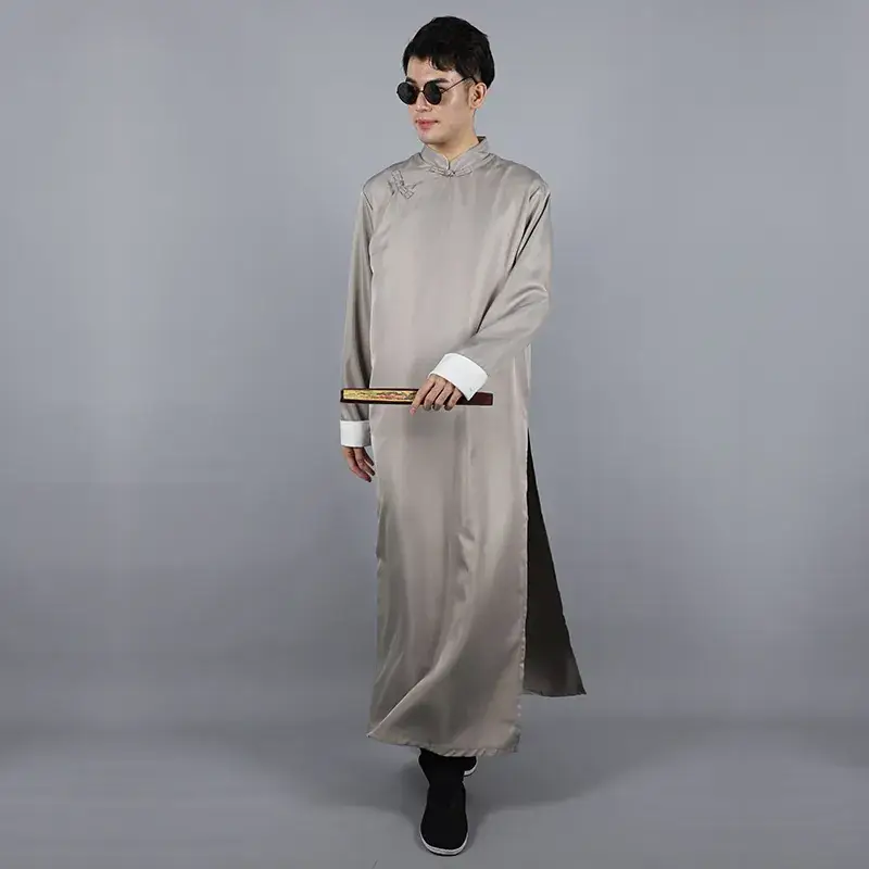 Men's Black Chinese Groomsmen Gown Long Sleeve High Neck - Image 4