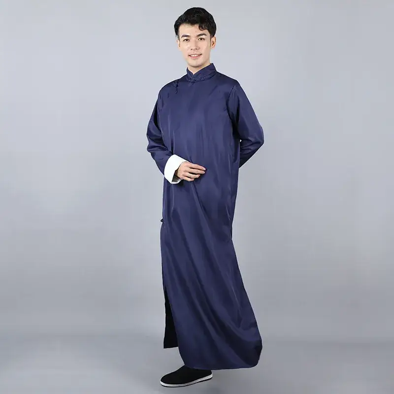 Men's Black Chinese Groomsmen Gown Long Sleeve High Neck - Image 5