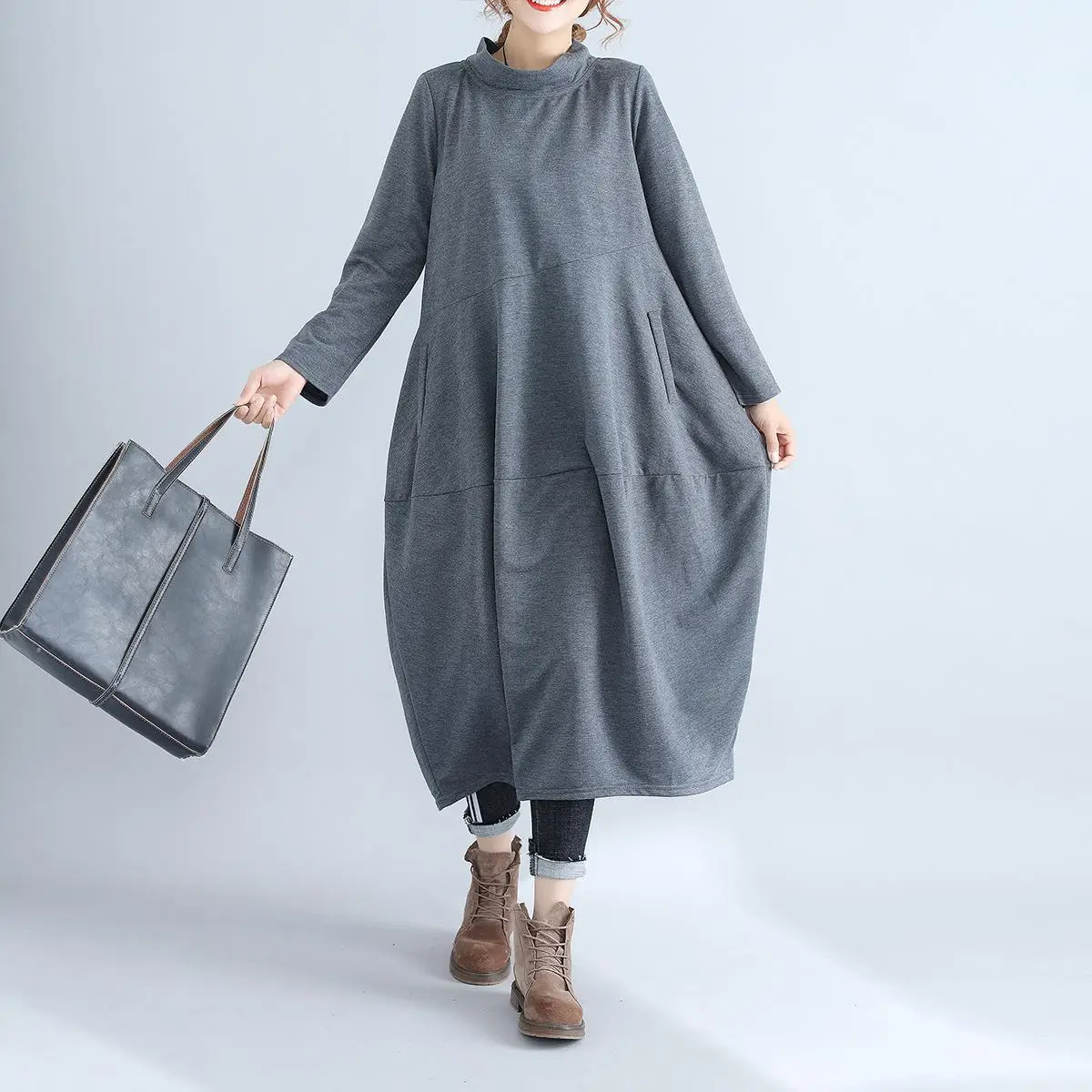 Women's 2026 Retro Lantern Skirt Dress Cotton Linen Patchwork - Image 8