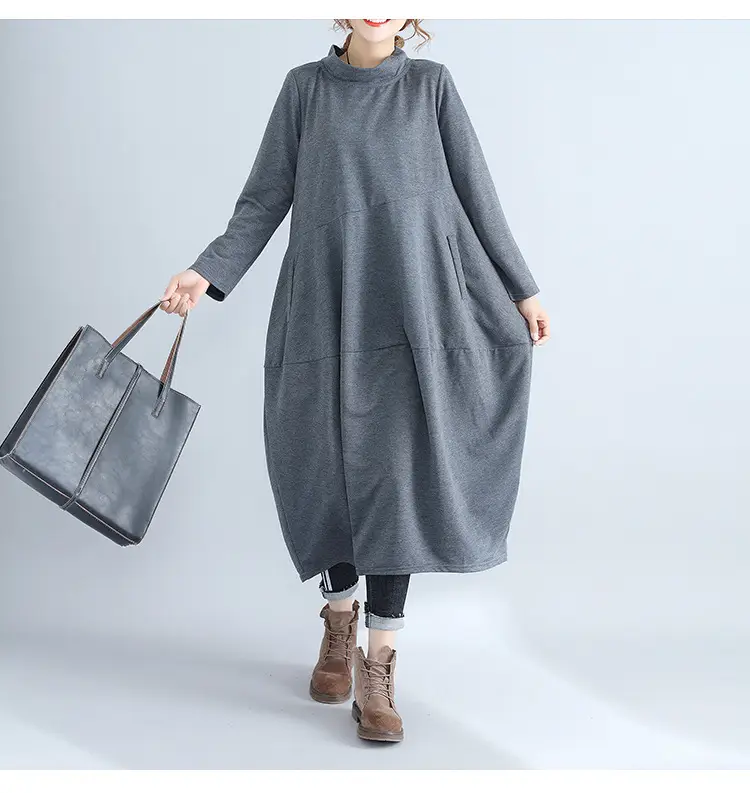 Women's 2026 Retro Lantern Skirt Dress Cotton Linen Patchwork - Image 2