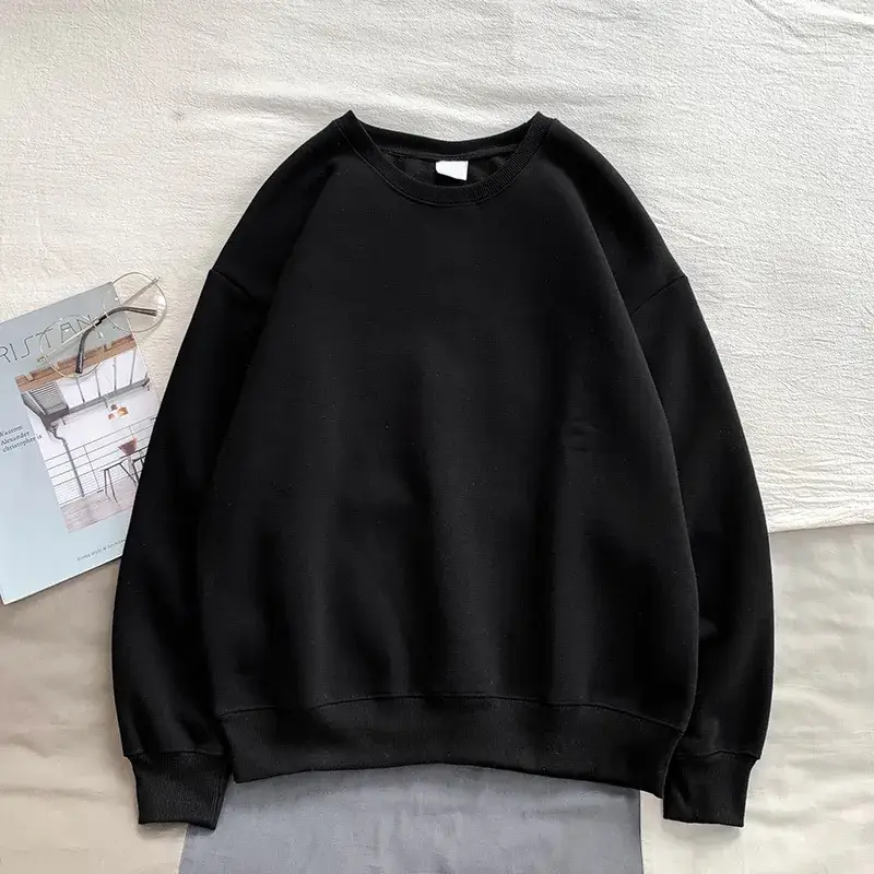 Autumn Winter Men's White Loose Sweater with Black Sleeves - Image 5