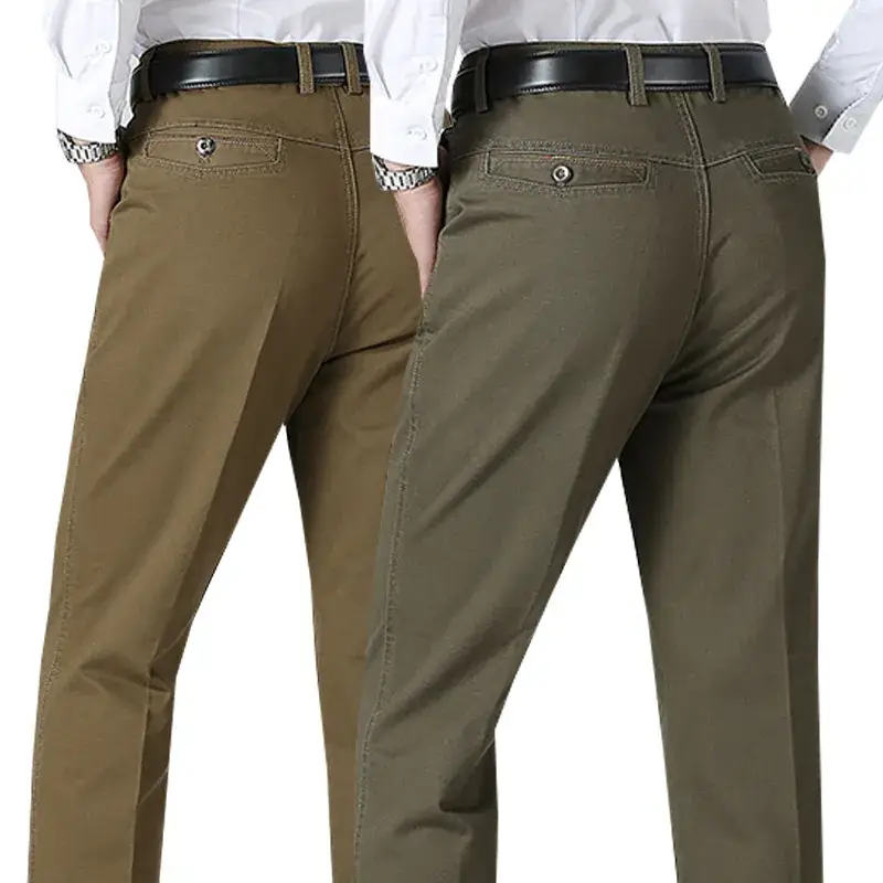 Men's Tencel Plain Pants Dark Green Middle-aged Business Casual - Image 5