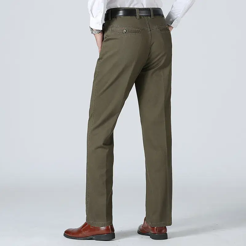 Men's Tencel Plain Pants Dark Green Middle-aged Business Casual - Image 6