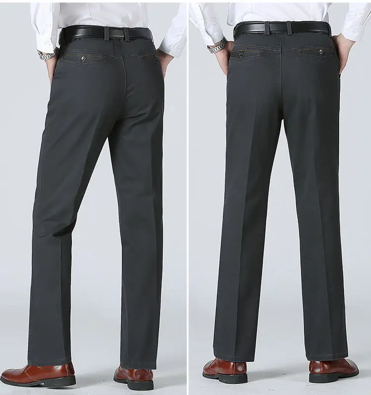 Men's Tencel Plain Pants Dark Green Middle-aged Business Casual — feature 41