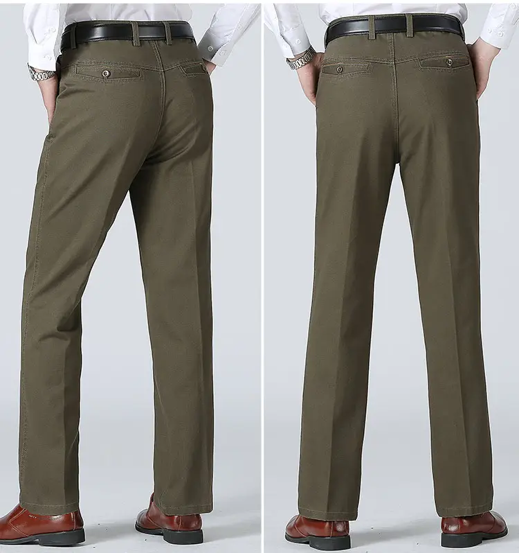 Men's Tencel Plain Pants Dark Green Middle-aged Business Casual — feature 43