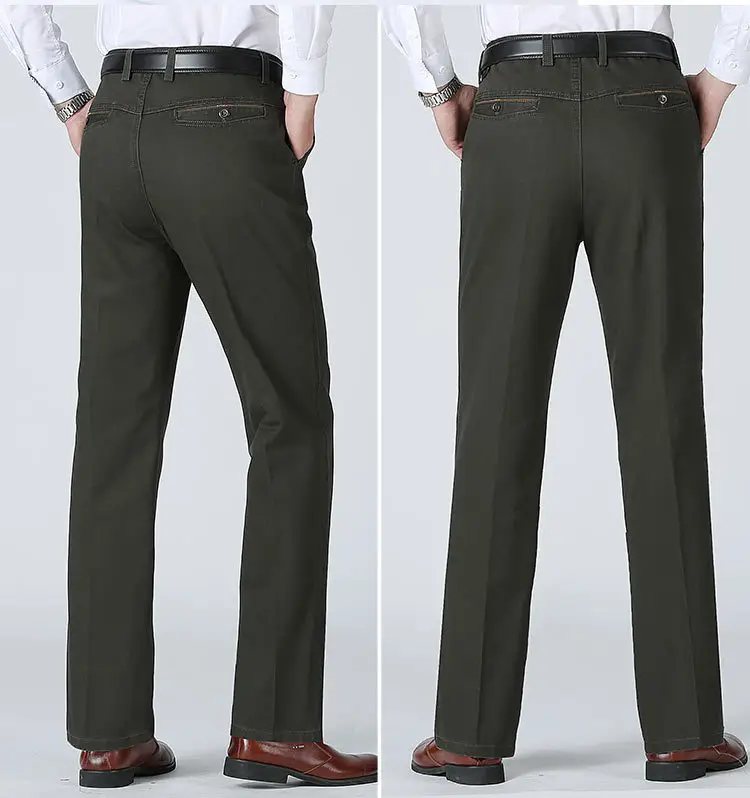 Men's Tencel Plain Pants Dark Green Middle-aged Business Casual — feature 44