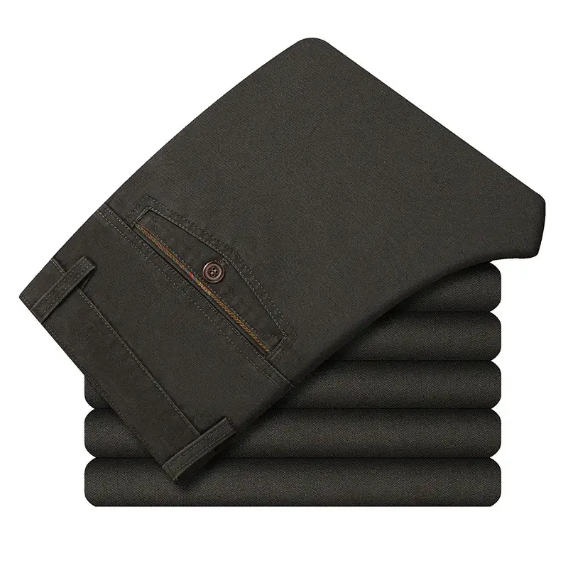 Men's Tencel Plain Pants Dark Green Middle-aged Business Casual - Image 4