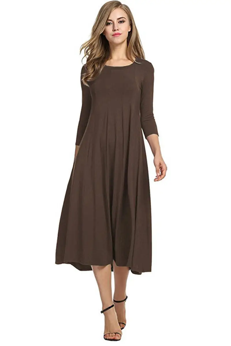 Women's Orange Round Neck Mid Sleeve Dress Large Hem - Image 10