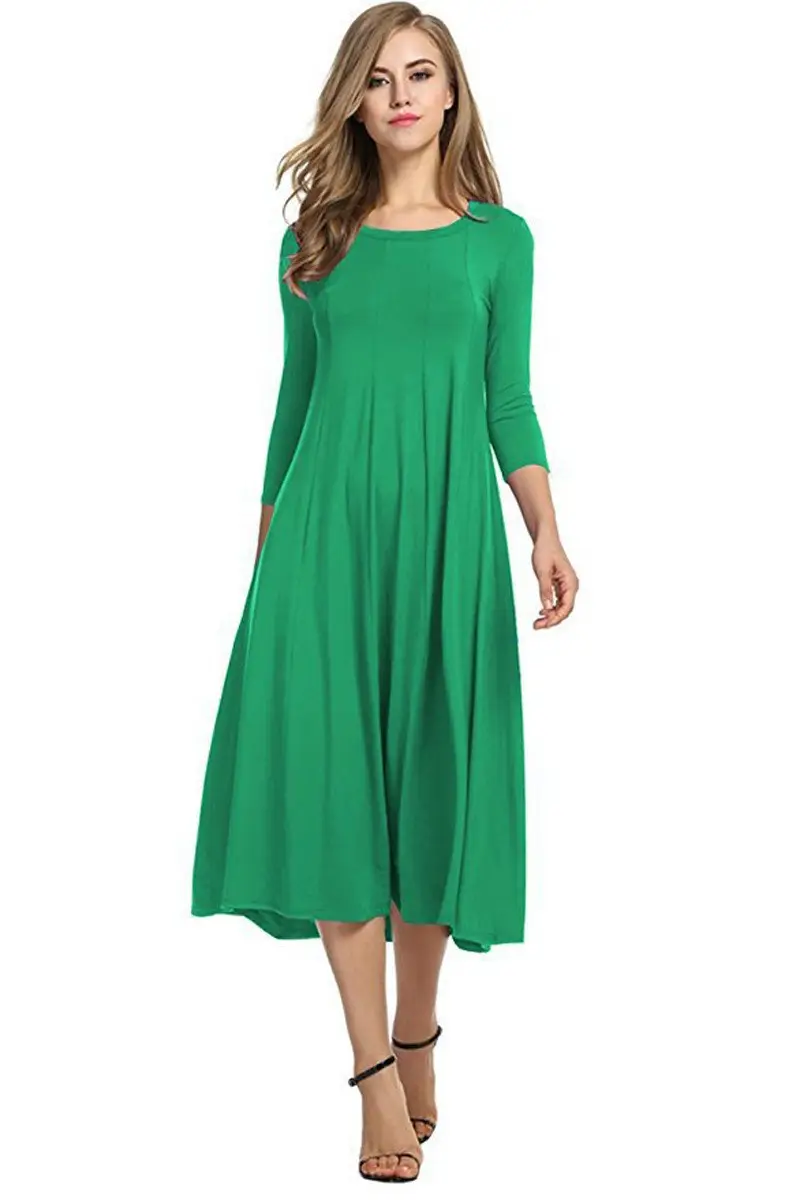 Women's Orange Round Neck Mid Sleeve Dress Large Hem - Image 13