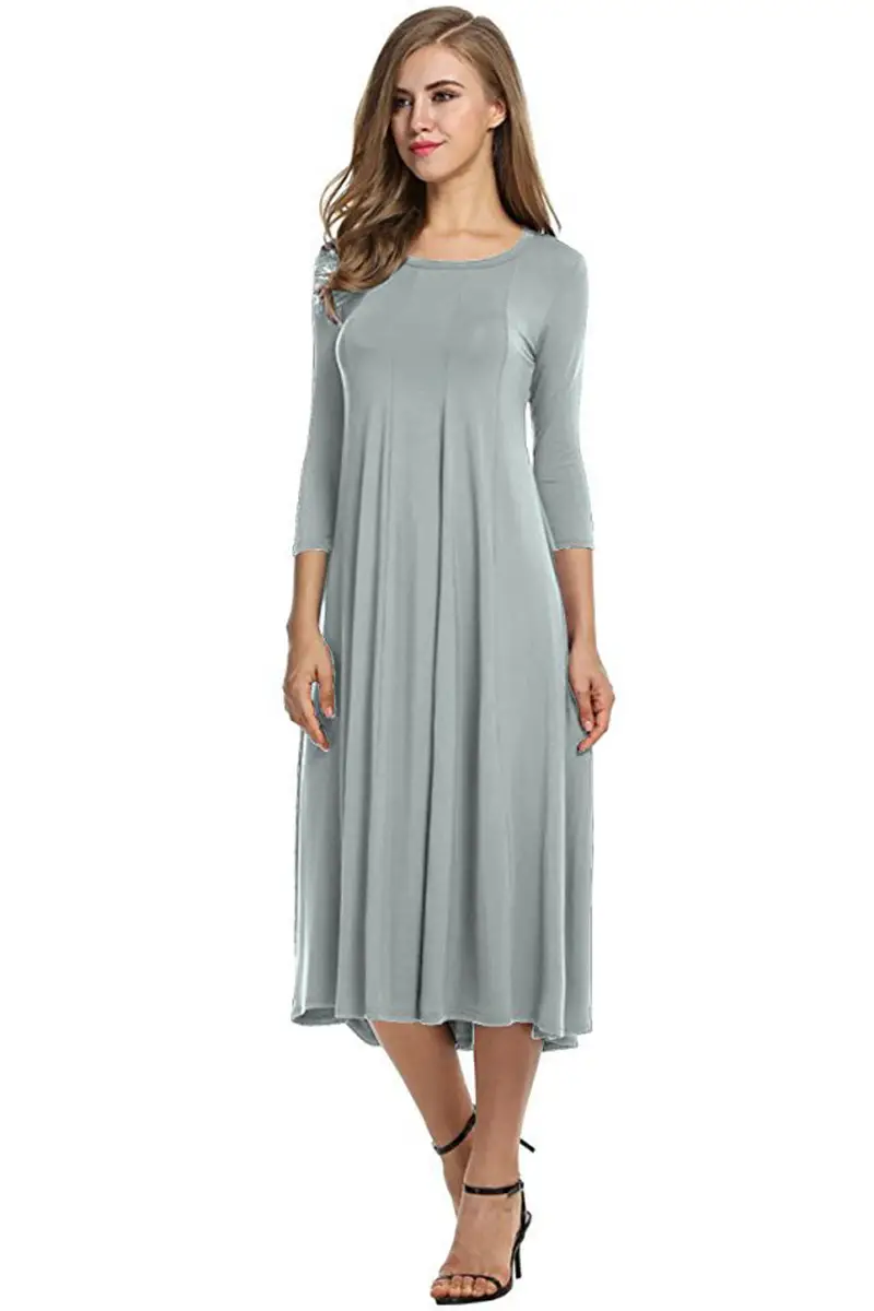 Women's Orange Round Neck Mid Sleeve Dress Large Hem - Image 6
