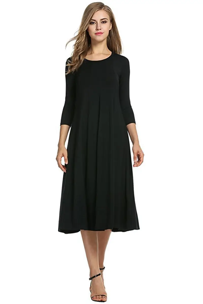 Women's Orange Round Neck Mid Sleeve Dress Large Hem - Image 8