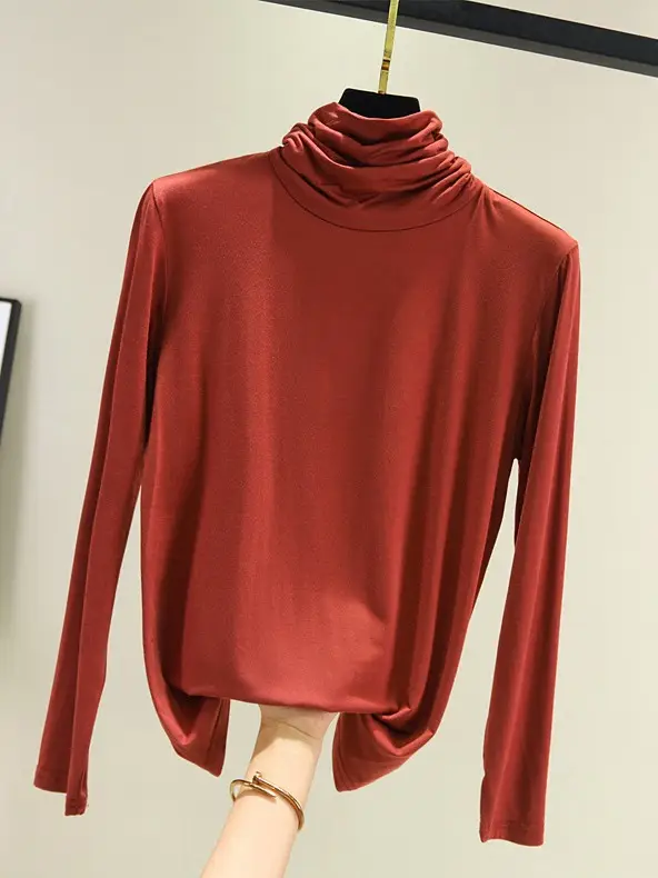 Women's High Collar Base Shirt Modal Long Sleeve Slim Fit - Image 9