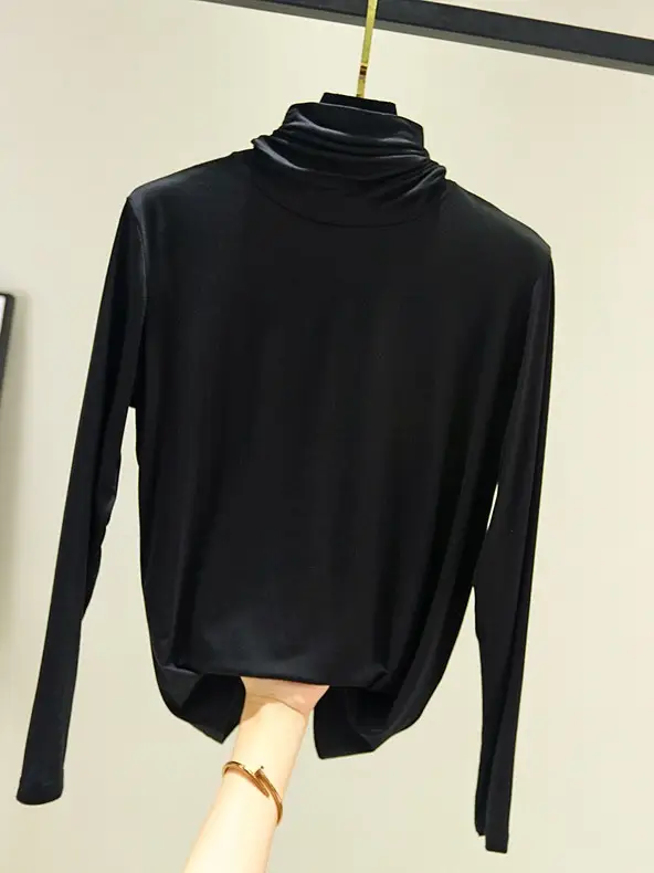 Women's High Collar Base Shirt Modal Long Sleeve Slim Fit - Image 11