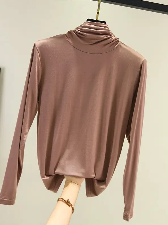 Women's High Collar Base Shirt Modal Long Sleeve Slim Fit - Image 12