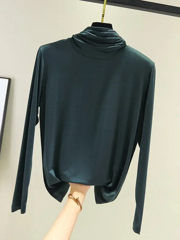 Women's High Collar Base Shirt Modal Long Sleeve Slim Fit - Image 13