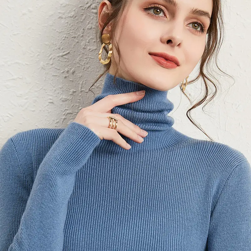Women's Blue Turtleneck Pullover Sweater Winter Wear - Image 13